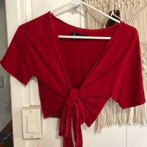 Front-tie red crop top